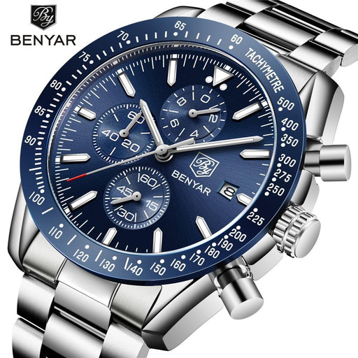 Men Top Luxury Full Steel Business Quartz Watch Men's Casual Waterproof Analog Chronograph Sports Stainless Steel Strap Watches