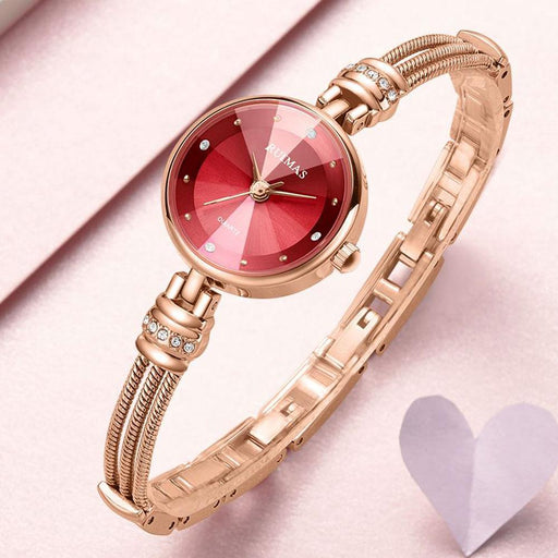 Small Fashion Round Womens Watch Quartz Luxury Rose Gold  Shine Color Waterproof WristWatch For Women
