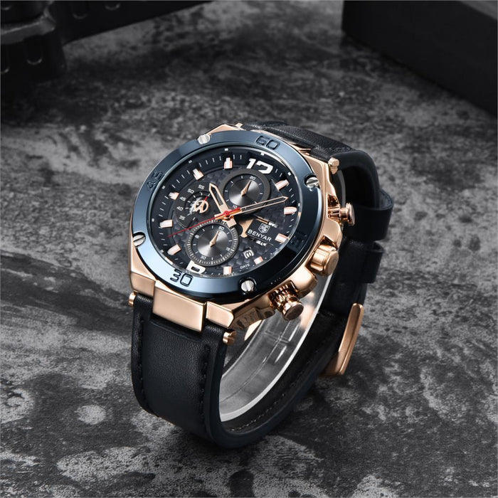 Multifunction Luxury 2021 Men's Watch Quartz Genuine Leather Strap Sport Chronograph Waterproof Men Wrist Watch