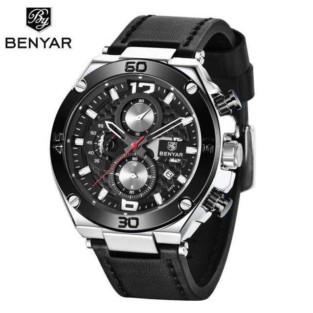 Multifunction Luxury 2021 Men's Watch Quartz Genuine Leather Strap Sport Chronograph Waterproof Men Wrist Watch