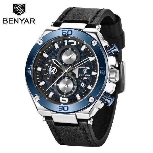 Multifunction Luxury 2021 Men's Watch Quartz Genuine Leather Strap Sport Chronograph Waterproof Men Wrist Watch