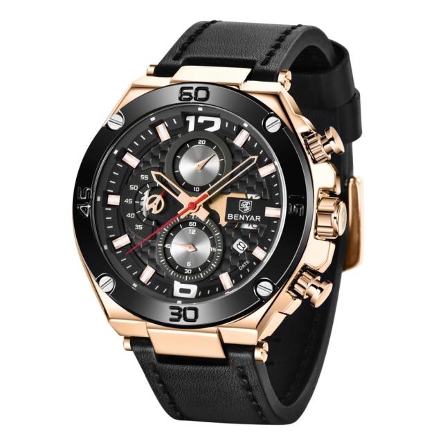 Multifunction Luxury 2021 Men's Watch Quartz Genuine Leather Strap Sport Chronograph Waterproof Men Wrist Watch