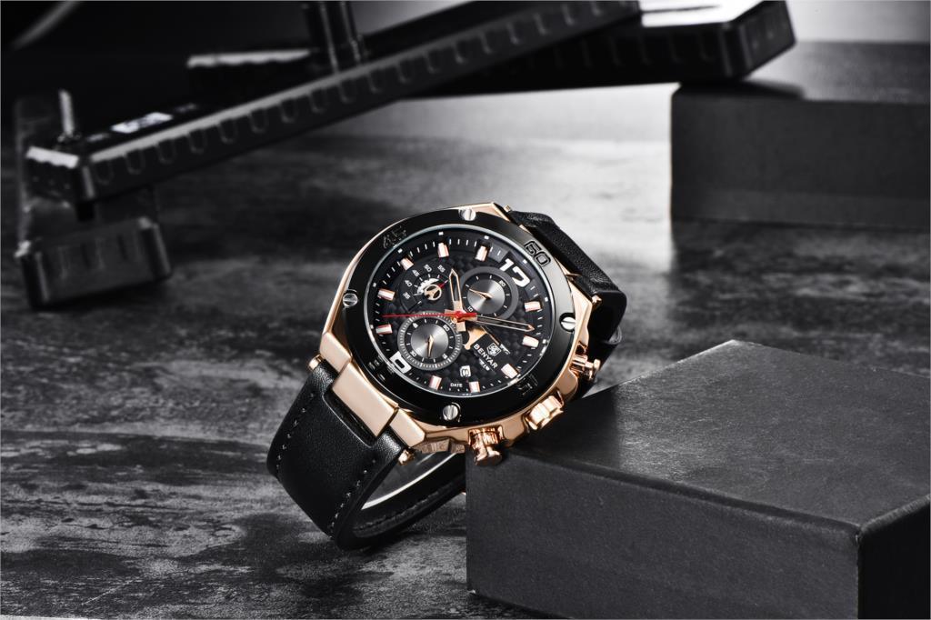 Multifunction Luxury 2021 Men's Watch Quartz Genuine Leather Strap Sport Chronograph Waterproof Men Wrist Watch