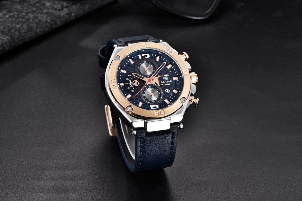 Multifunction Luxury 2021 Men's Watch Quartz Genuine Leather Strap Sport Chronograph Waterproof Men Wrist Watch