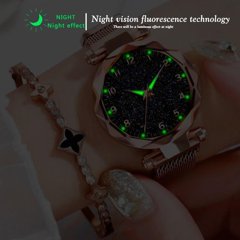 Luxury Simple Women Watches Quartz Magnetic Wristwatch Fashion Starry Sky Design Watch For Women