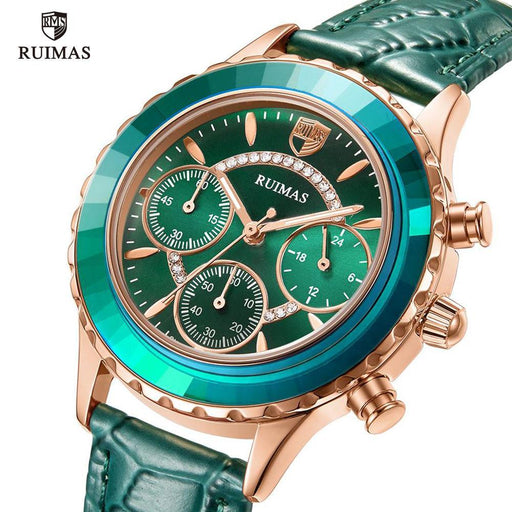 Luxury Green Business Women Watches Quartz Fashion Leather Strap Waterproof Multifunctional Wristwatch For Women