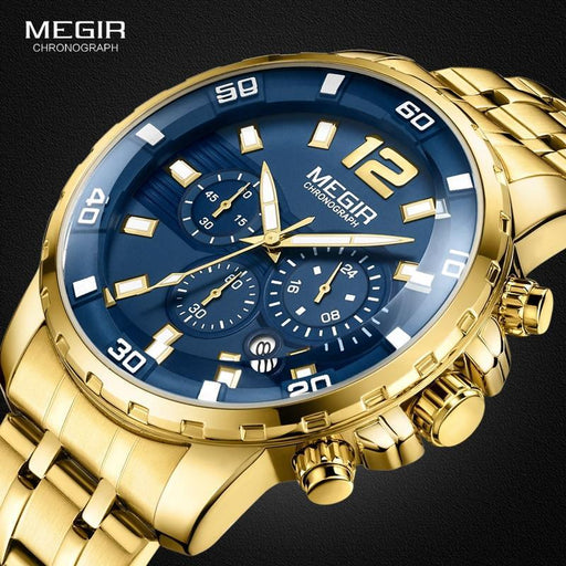 Luxury Men's Gold Business Watches Quartz Analogue Wristwatch Stainless Steel Waterproof Luminous Watch