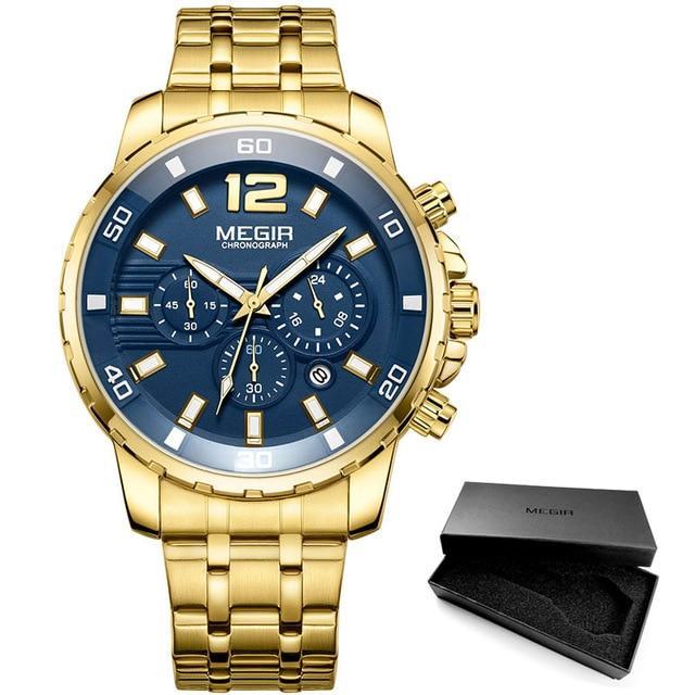 Luxury Men's Gold Business Watches Quartz Analogue Wristwatch Stainless Steel Waterproof Luminous Watch