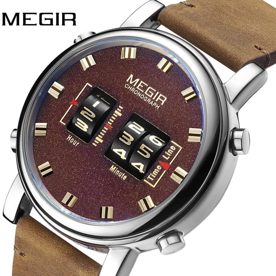 New Military Sport Watches Luxury Brown Leather Strap Quartz Wrist Watch Stylish Roller Watch For Men