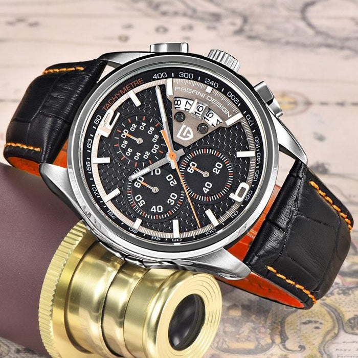 Multifunction Luxury Mens Watches Quartz Chronograph Sport Design Leather Band Strap Comfortable Wrist Watch For Men