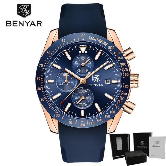 2021 Blue Men Watch Luxury Design Watches Silicone Band Male Wrist Watches Men's Chronograph Round Watch