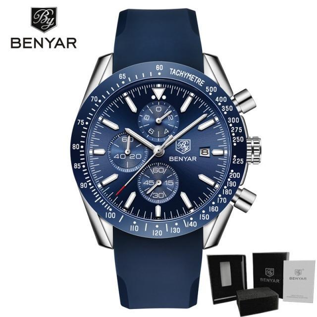 2021 Blue Men Watch Luxury Design Watches Silicone Band Male Wrist Watches Men's Chronograph Round Watch