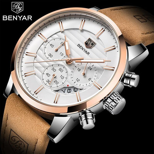 New Luxury Men Watches Chronograph Sports Watches Waterproof Casual Sport Leather Strap Quartz Men's Wrist Watch