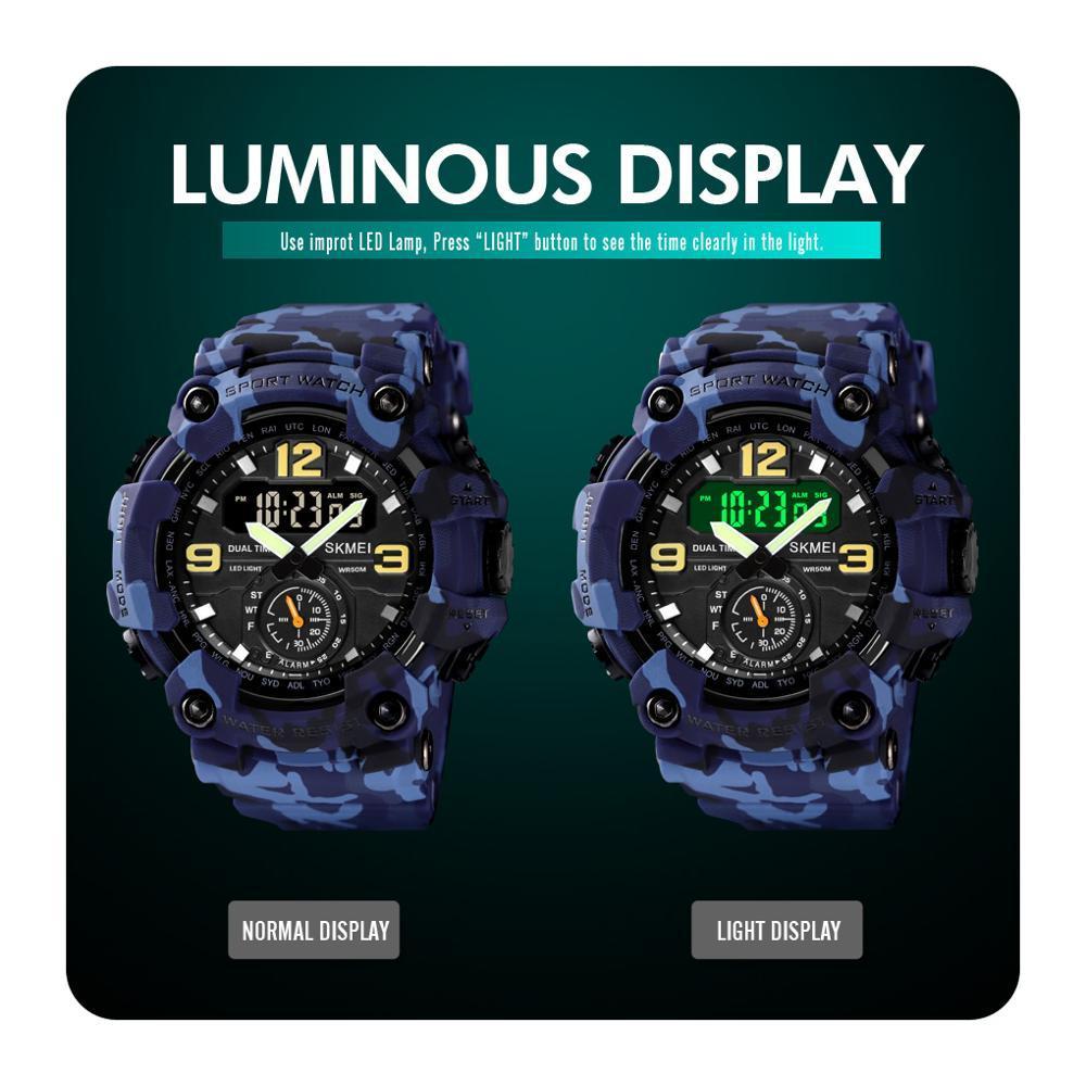 NEW Japan Movement 3 Time Dual Display Analog LED Electronic Quartz Wristwatch Military Men Sports Watches Relogio Masculino Military Watch Outdoor LED Stopwatch Digital Electronic Watches Large Dual Display Waterproof Tactical Army Watches for Men