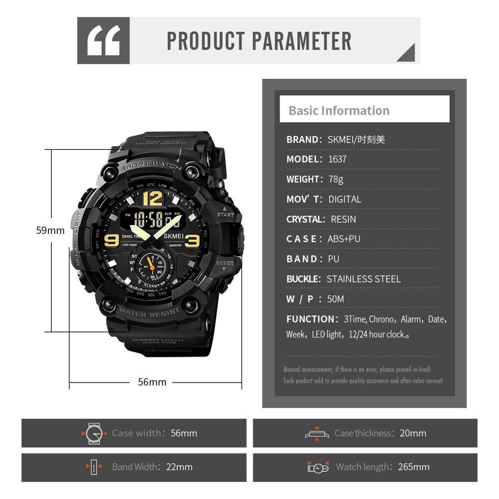 NEW Japan Movement 3 Time Dual Display Analog LED Electronic Quartz Wristwatch Military Men Sports Watches Relogio Masculino Military Watch Outdoor LED Stopwatch Digital Electronic Watches Large Dual Display Waterproof Tactical Army Watches for Men