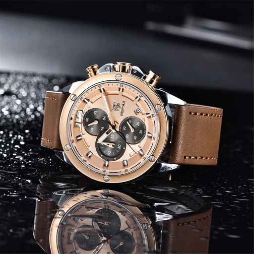 Multifunction Brown Luxury New Men's Watches Quartz Sport Chronograph Elegant Leather Bracelet Men Wrist Watch