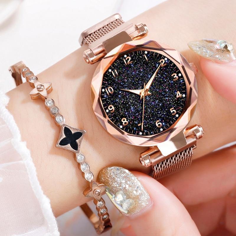 Luxury Simple Women Watches Quartz Magnetic Wristwatch Fashion Starry Sky Design Watch For Women