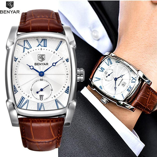 Luxury Business Men's Watches Brown Casual Wrist Leather Strap Waterproof Classic Rectangle Square Watch