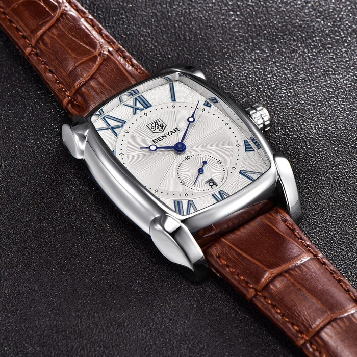 Luxury Business Men's Watches Brown Casual Wrist Leather Strap Waterproof Classic Rectangle Square Watch