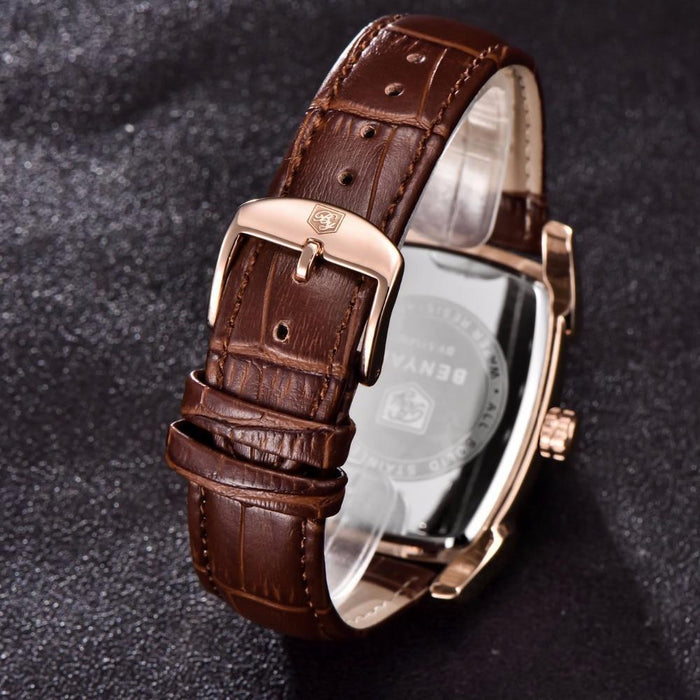 Luxury Business Men's Watches Brown Casual Wrist Leather Strap Waterproof Classic Rectangle Square Watch