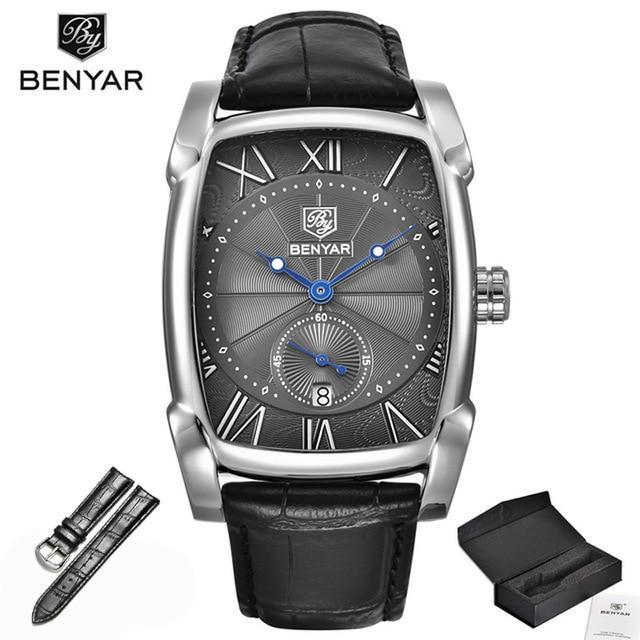 Luxury Business Men's Watches Brown Casual Wrist Leather Strap Waterproof Classic Rectangle Square Watch