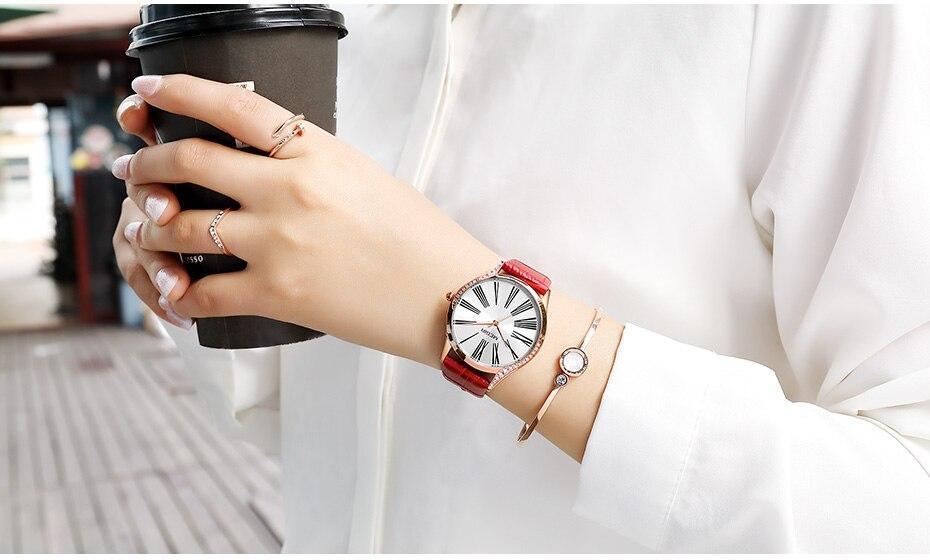 Elegant Brown Women Watches Luxury Round Design Waterproof Leather Strap Wrist Watch