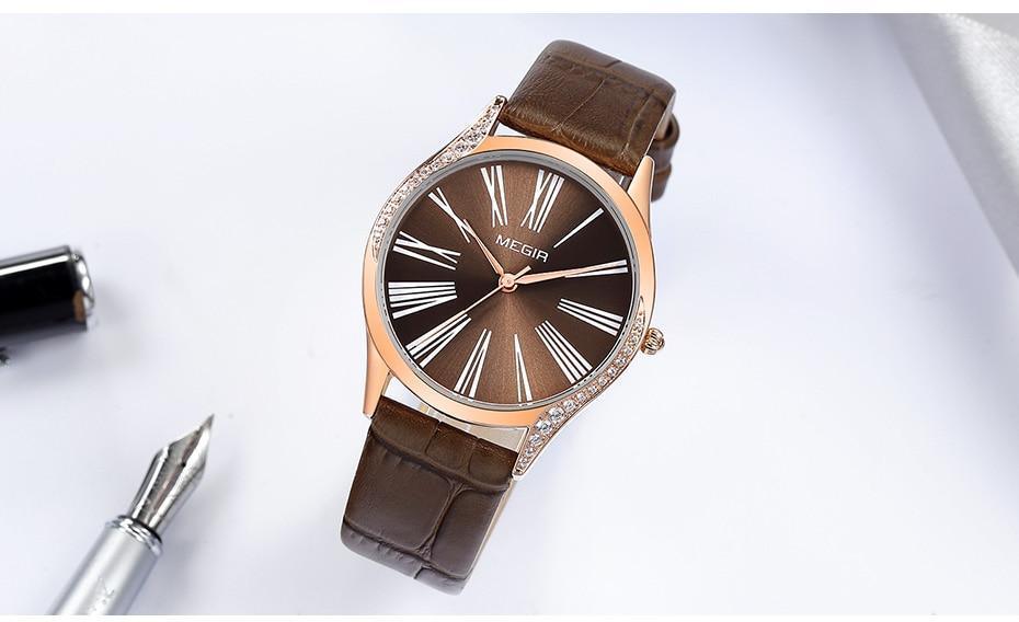 Elegant Brown Women Watches Luxury Round Design Waterproof Leather Strap Wrist Watch