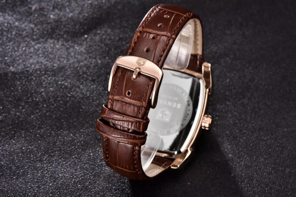 Luxury Business Men's Watches Brown Casual Wrist Leather Strap Waterproof Classic Rectangle Square Watch