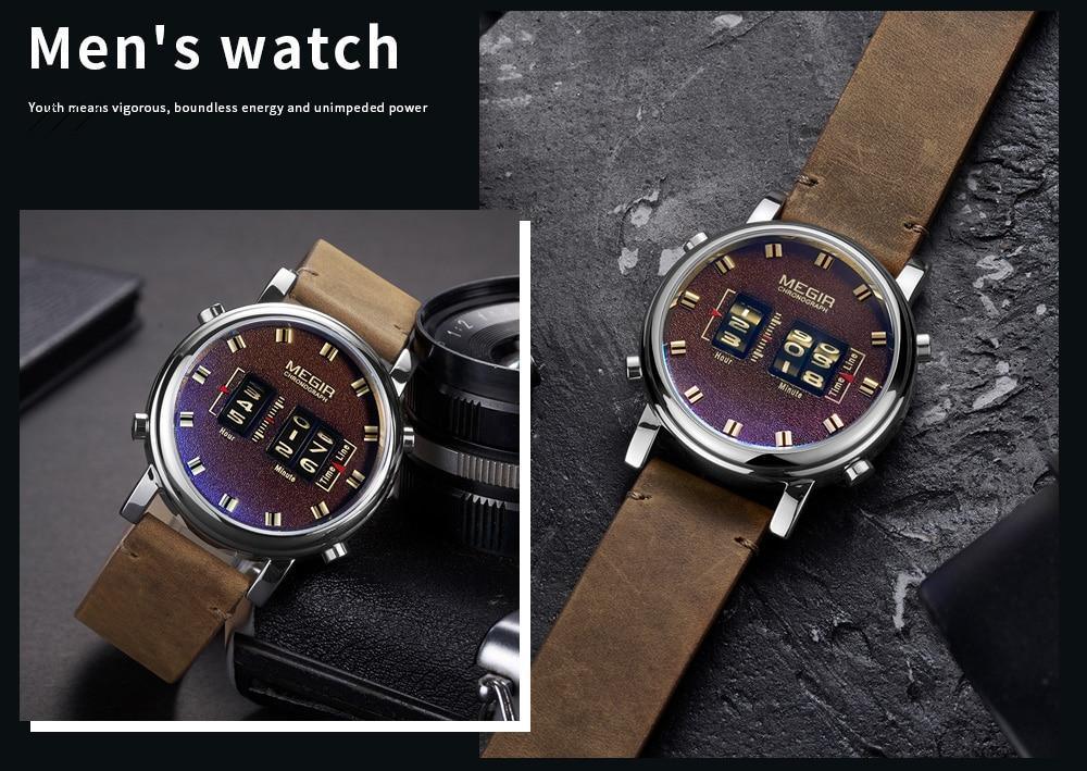 New Military Sport Watches Luxury Brown Leather Strap Quartz Wrist Watch Stylish Roller Watch For Men