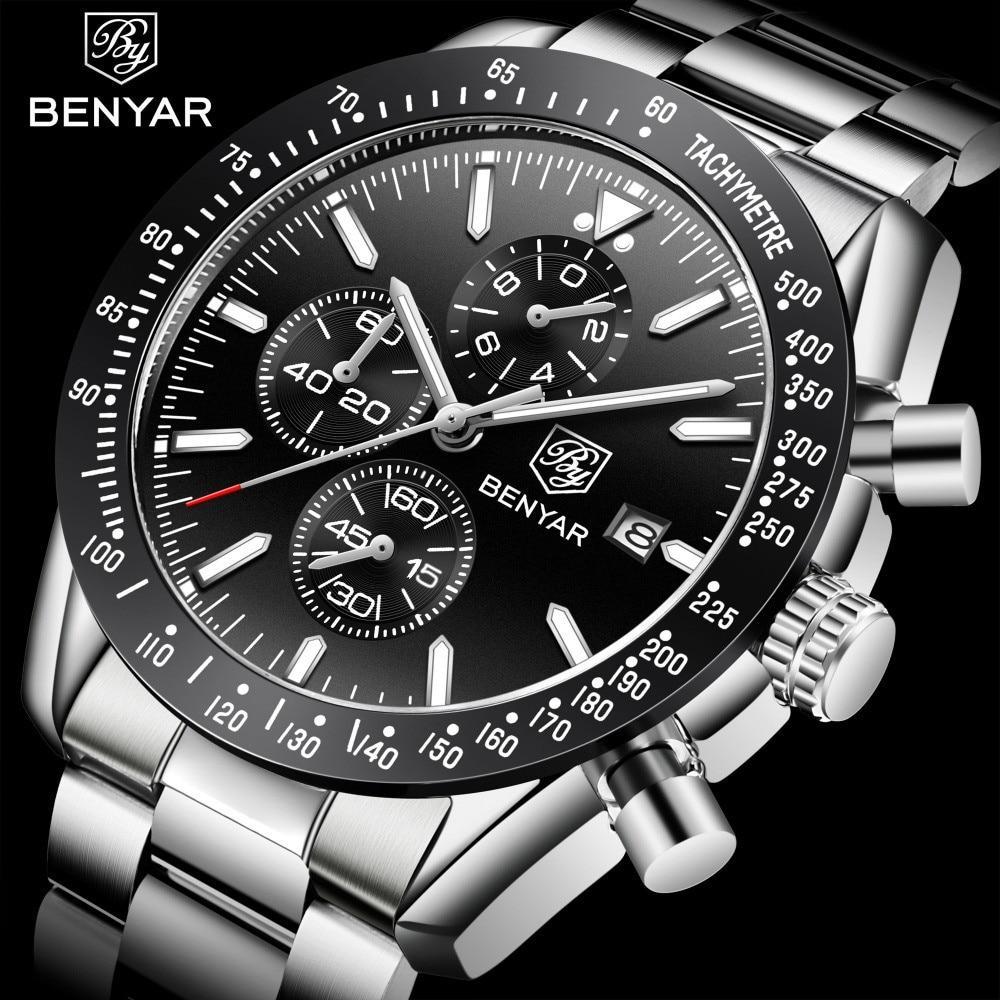 New 2021 Men Silver Blue Watch Business Analog Chronogragh Full Steel Luxury Casual Male Waterproof Sports Design Watches