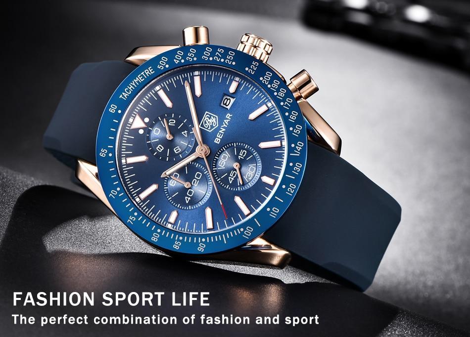 Casual Men's Watches Chronograph Modern Analog Quartz Waterproof Sports Watches Rubber Strap Business Wrist Watches For Men