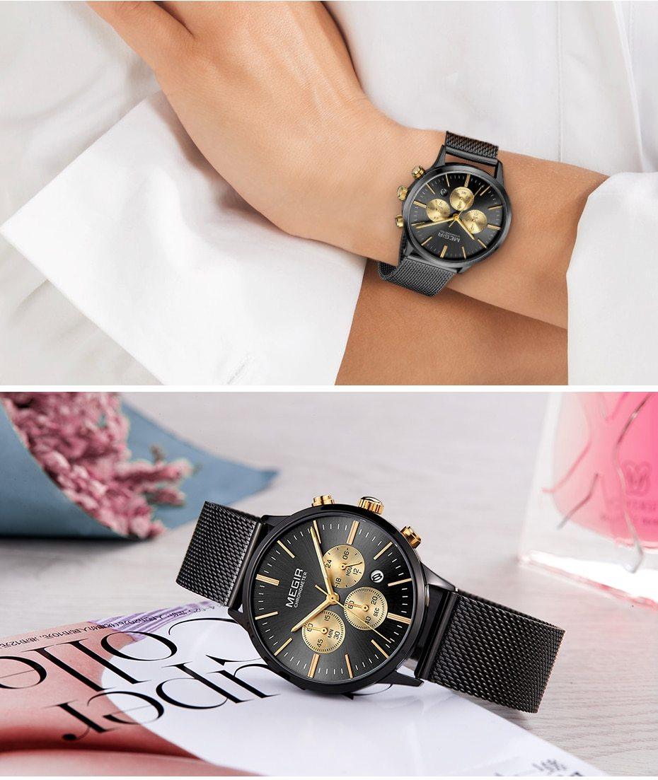 Multifunctional Black Luxury Women Watch Fashion Quartz Business Style Stainless Steel Strap Wrist Watch