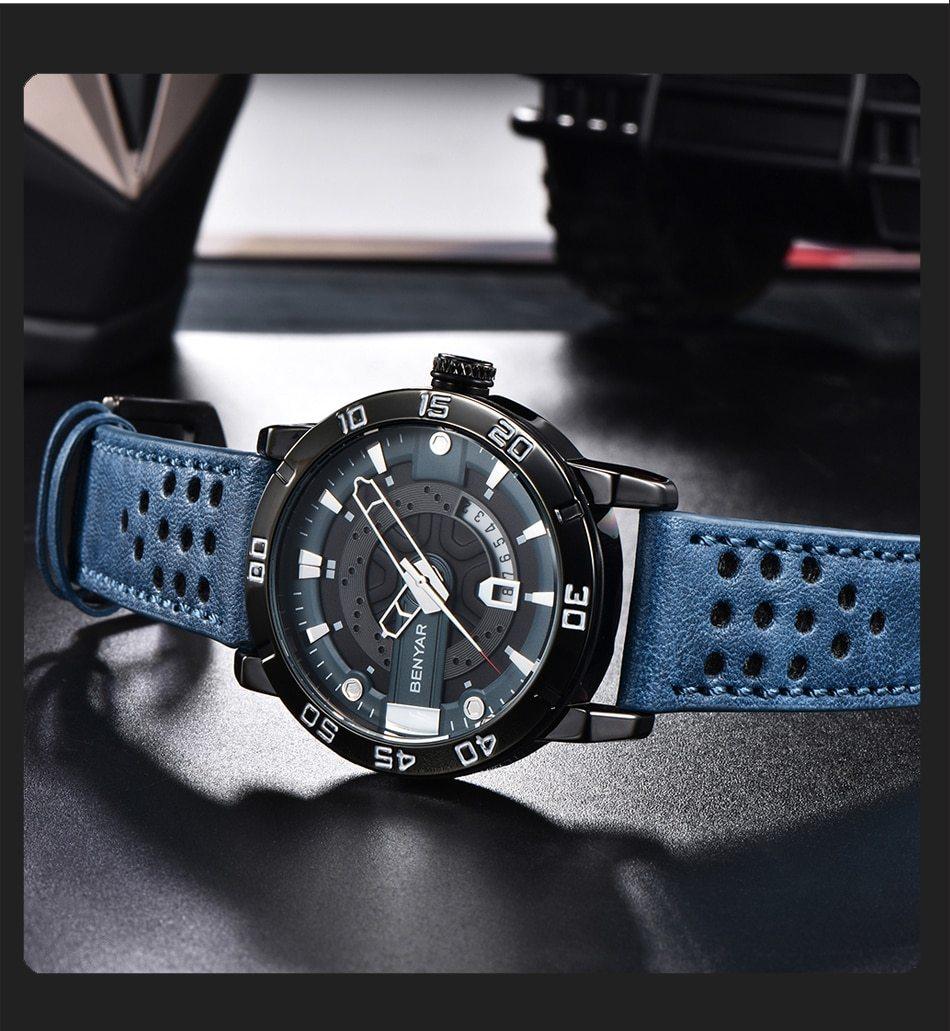 Luxury Men Fashion Watches Quartz Wrist Watches Military Casual Leather Strap Waterproof Elegant Watch