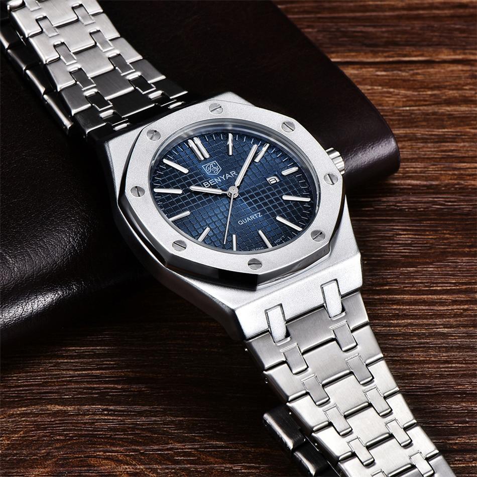 Fashion Stainless Steel Mens Quartz Analog Watch Luminous Waterproof Mens Sports Minimalist Wrist Watch