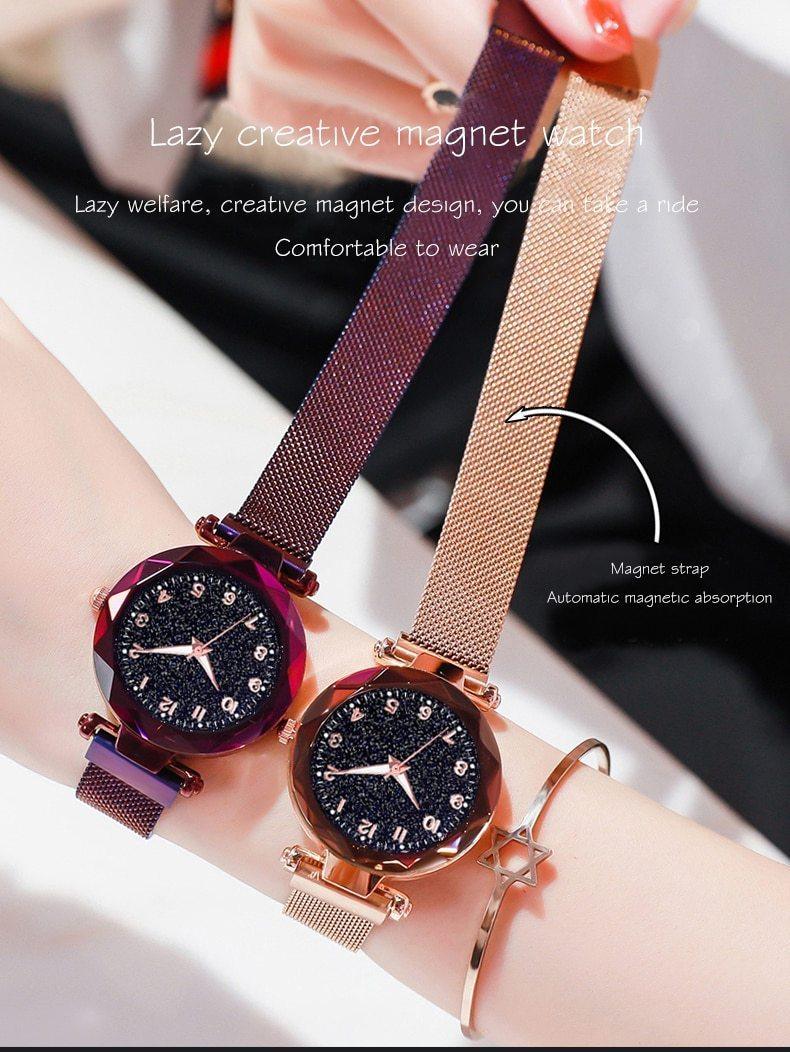 Luxury Simple Women Watches Quartz Magnetic Wristwatch Fashion Starry Sky Design Watch For Women