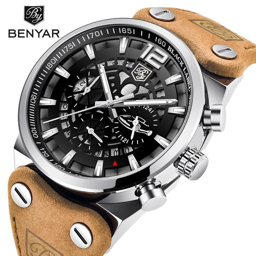 Mens Military Army Watches Analog Chronograph Watch Genuine Leather Strap Sports Casual Waterproof Male Quartz Wristwatch