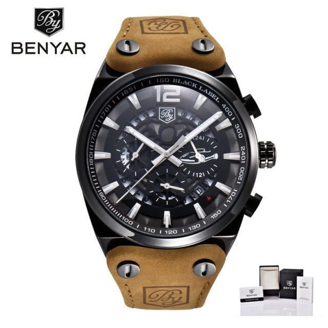 Mens Military Army Watches Analog Chronograph Watch Genuine Leather Strap Sports Casual Waterproof Male Quartz Wristwatch