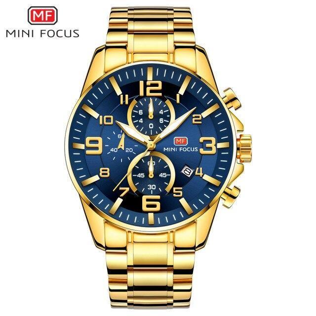 Luxury Gold Mens Watches Elegant Stainsteel Steel Strap Waterproof Sport Analog Quartz Luminous Hands Watch