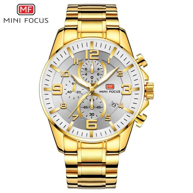 Luxury Gold Mens Watches Elegant Stainsteel Steel Strap Waterproof Sport Analog Quartz Luminous Hands Watch