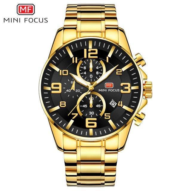 Luxury Gold Mens Watches Elegant Stainsteel Steel Strap Waterproof Sport Analog Quartz Luminous Hands Watch