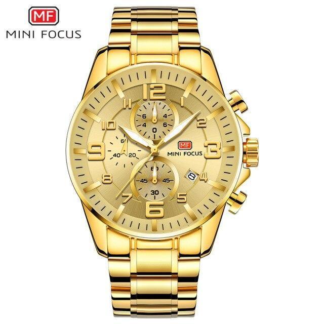 Luxury Gold Mens Watches Elegant Stainsteel Steel Strap Waterproof Sport Analog Quartz Luminous Hands Watch