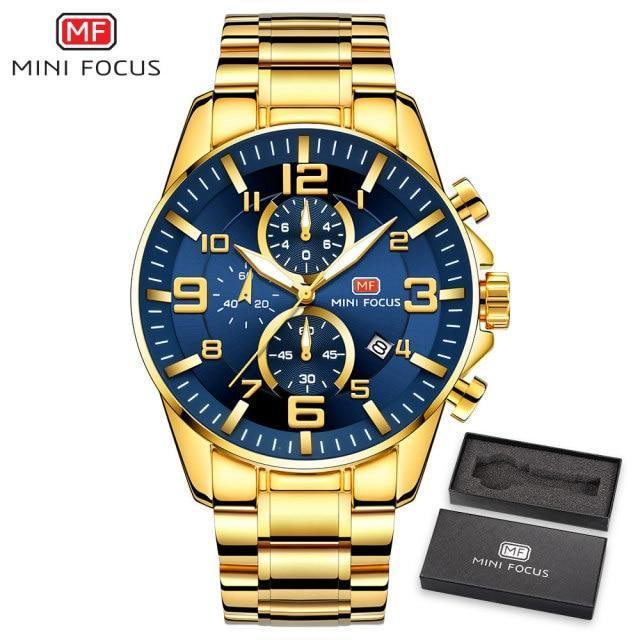 Luxury Gold Mens Watches Elegant Stainsteel Steel Strap Waterproof Sport Analog Quartz Luminous Hands Watch