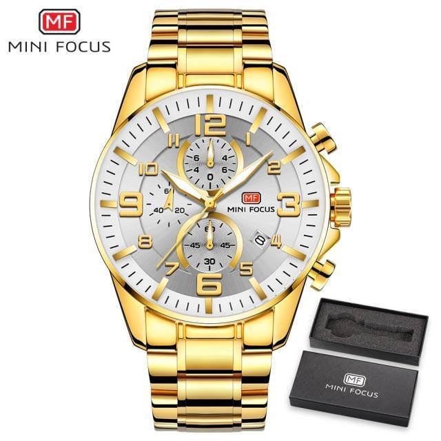 Luxury Gold Mens Watches Elegant Stainsteel Steel Strap Waterproof Sport Analog Quartz Luminous Hands Watch