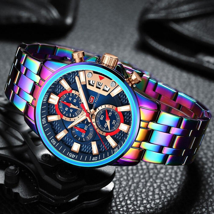 Sport Multifunctional Luxury Mens Watch Quartz Waterproof Colorful Analog Wristwatch Elegant Stainless Steel Design