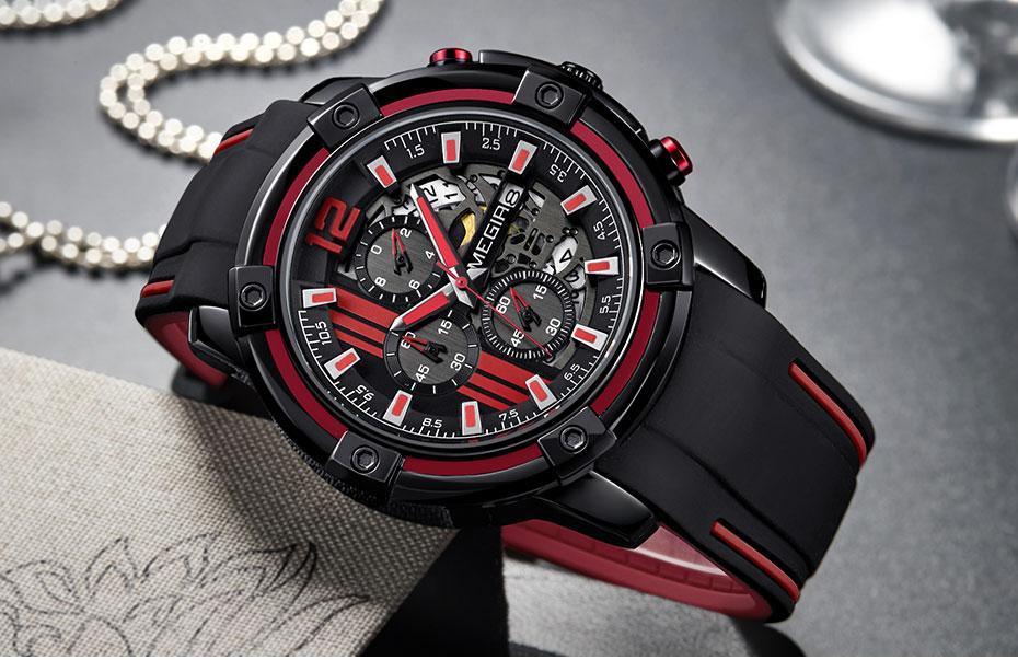 Modern Men's Black Quartz Watches Sports Silicone Strap Luminous Hands Wristwatch Luxury Waterproof Analog Watch