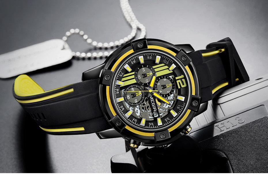 Modern Men's Black Quartz Watches Sports Silicone Strap Luminous Hands Wristwatch Luxury Waterproof Analog Watch