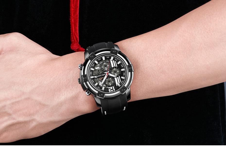 Modern Men's Black Quartz Watches Sports Silicone Strap Luminous Hands Wristwatch Luxury Waterproof Analog Watch