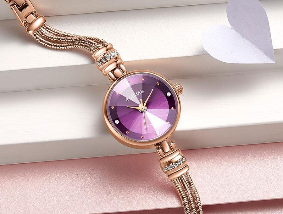 Small Fashion Round Womens Watch Quartz Luxury Rose Gold  Shine Color Waterproof WristWatch For Women