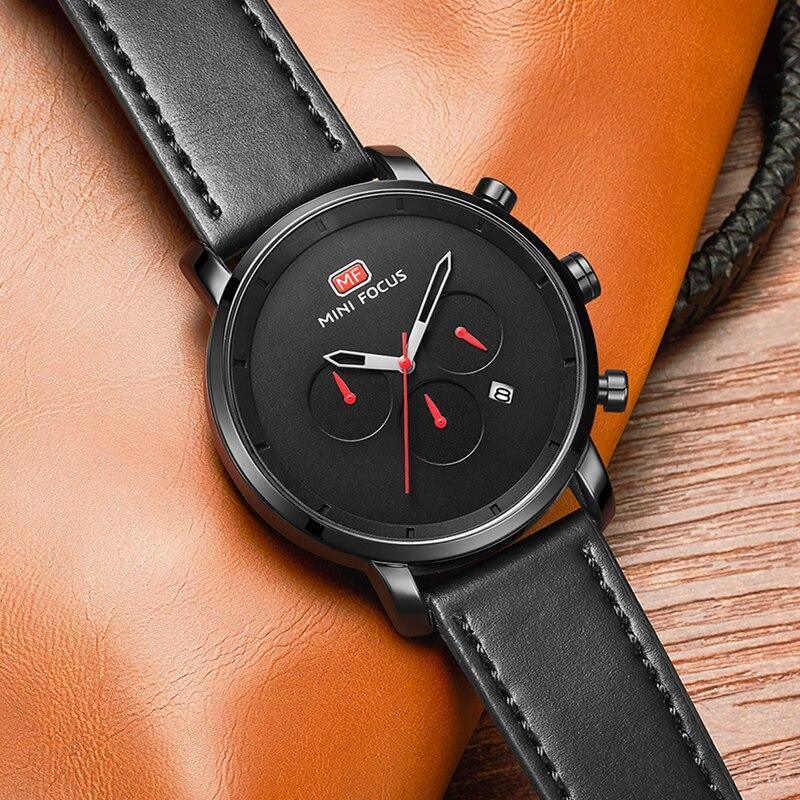 Fashion Multifunctional Mens Watches Sport Quartz Round Analog Watches Modern Leather Strap Design