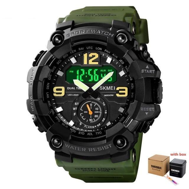 NEW Japan Movement 3 Time Dual Display Analog LED Electronic Quartz Wristwatch Military Men Sports Watches Relogio Masculino Military Watch Outdoor LED Stopwatch Digital Electronic Watches Large Dual Display Waterproof Tactical Army Watches for Men